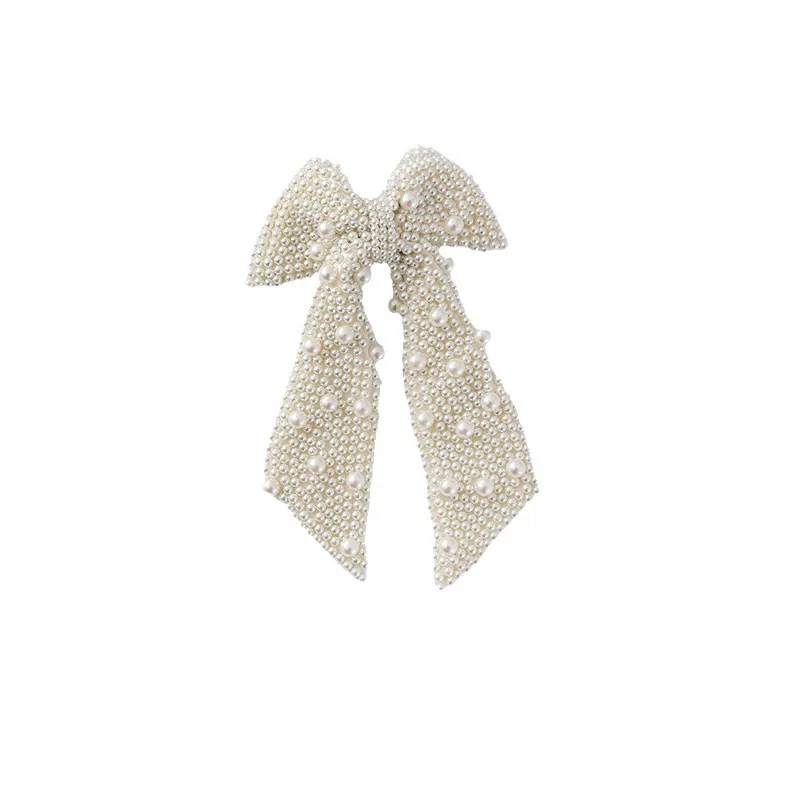 2024 Latest Design Fashion Pearl Bow Knot Hairpins Luxury Elegant White Pearls Bowknot Barrette Hair Clips For Bridal Wedding