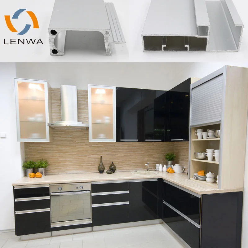 LENWA ALUMINIUM Custom Anodized Powder Coating Wood Grain Aluminum Kitchen Frame Profiles for Kitchen Cabinets