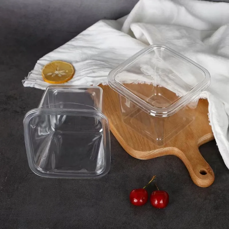 Disposable plastic cup square 360 ml pet cake Dessert cup Yogurt jelly pudding cake cup with lid