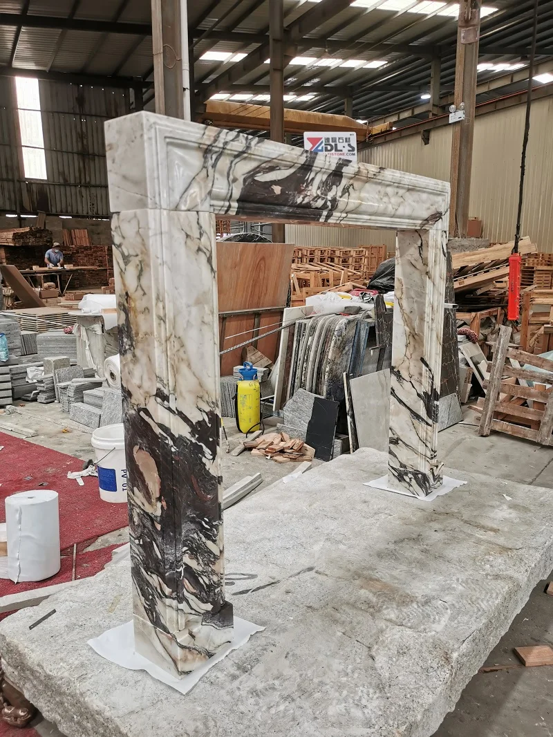 Modern Design Luxury Carve Calacatta Viola Marble Fireplace Surrounded
