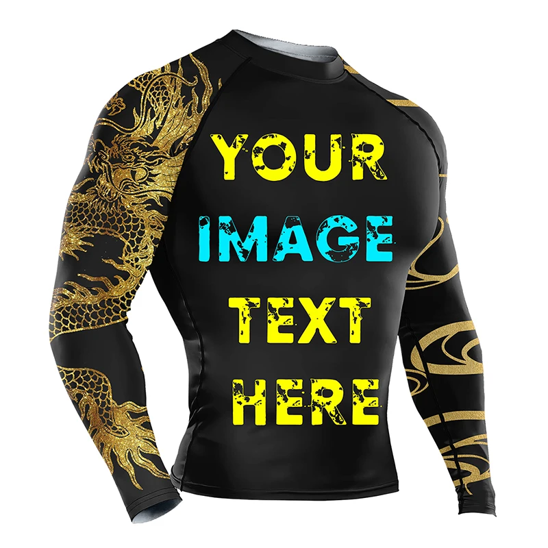 Мужской спортивной компрессионной одежды Рашгард ММА Бразильское джиу джицу, Jiu Jitsu (джиу джицу) борется футболки дракон с длинным рукавом
