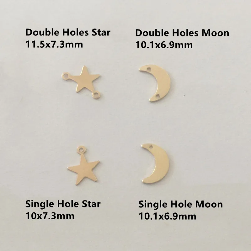 High quality 14k Gold Filled Double Holes Moon Star Pendant Charms for Necklace Making