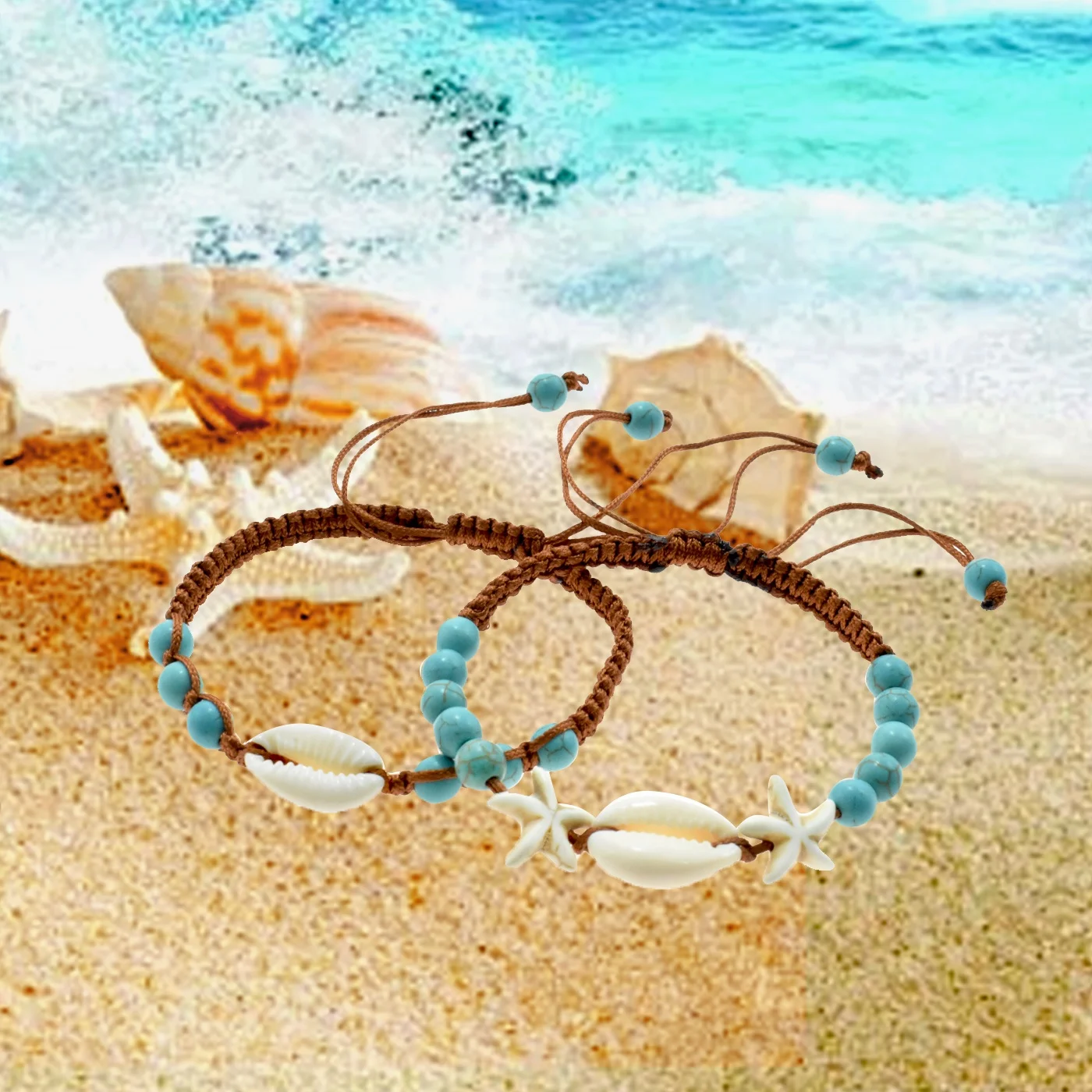 Sweet Bohemian Starfish Beaded Bracelet Shell Mexican Adjustable Handmade Bracelet  For Women Girls