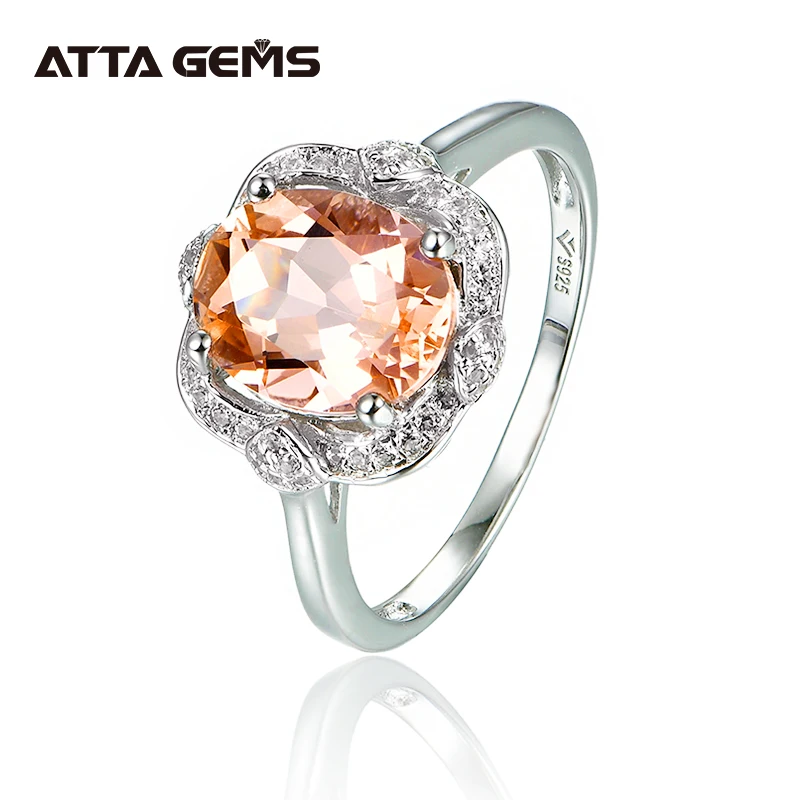 Pink Morganite Rings 925 Solid Sterling Silver Pink Sapphire Ring for Women Engagement Anniversary Show Pink Gemstone