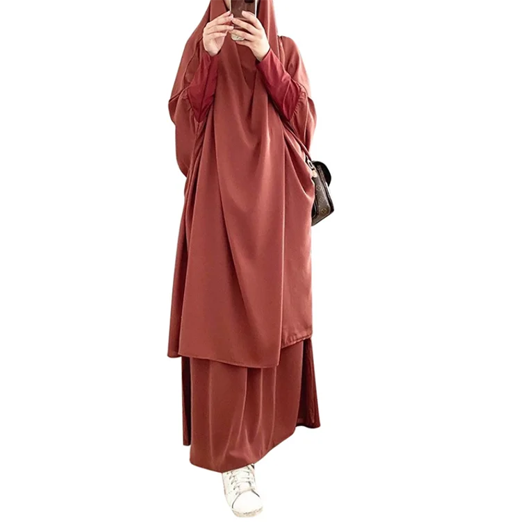 Factory wholesale new European and American big swing solid color robe dress muslim traditional dress 2 piece islamic clothing