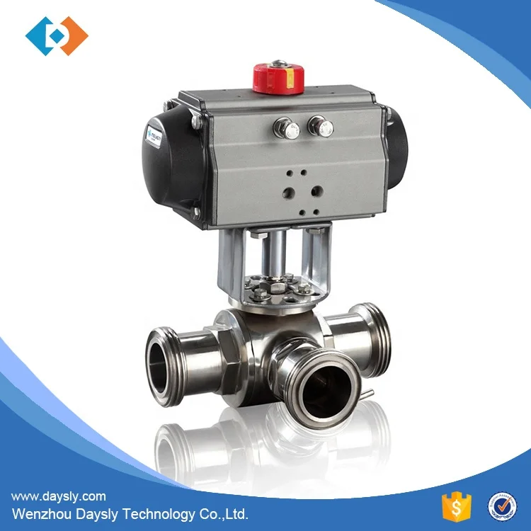 DN40 304 Stainless Steel Pneumatic Three Pieces Ball  Valve