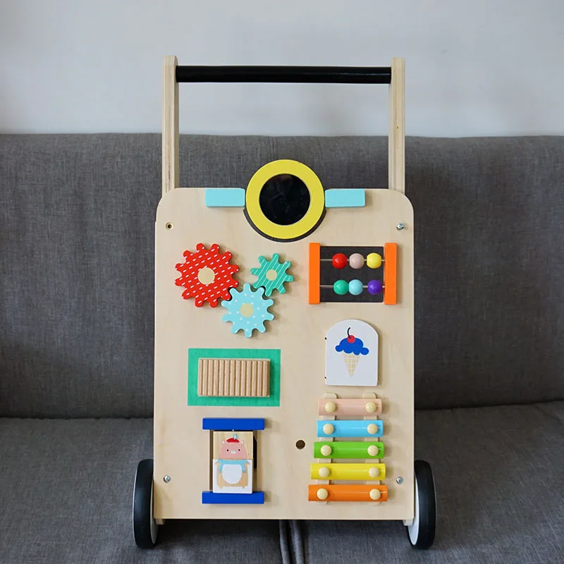 wooden Educational Baby Activity Walker Toy Wooden multifunction Baby Learning Walker for toddler