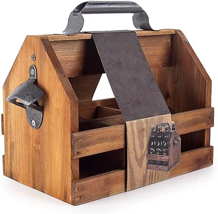 Wooden wine rack restaurant multi grid wooden beer basket winery restaurant portable wine box with bottle opener wholesale