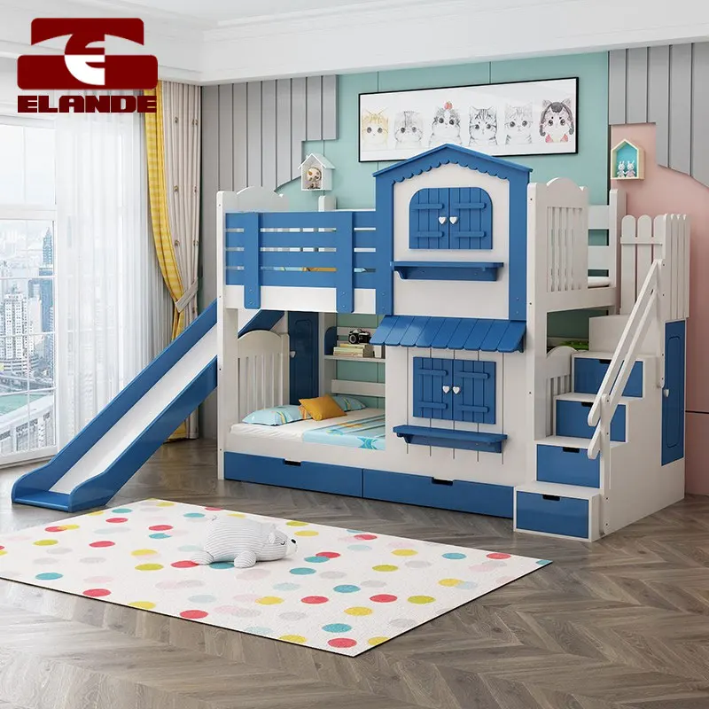 Детская двухъярусная кровать под заказ, кровать высокой и низкой принцессы, горка, многофункциональная кровать из массива дерева с лестницей и замком