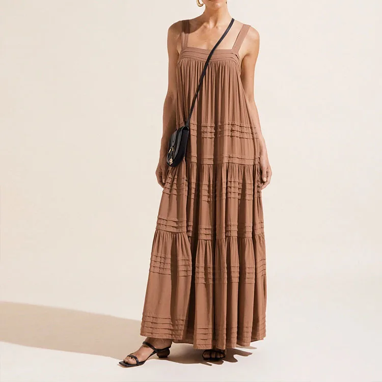 Summer Dress 2023 Factory Custom Elegant Dress Cotton Linen Women Casual Vacation Beach Tiered Ruffle Maxi Long Boho Dresses