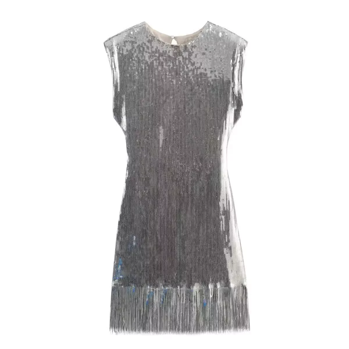 New in 2024 spring summer children sleeveless dress pure color sequin Fringed dresses for girls