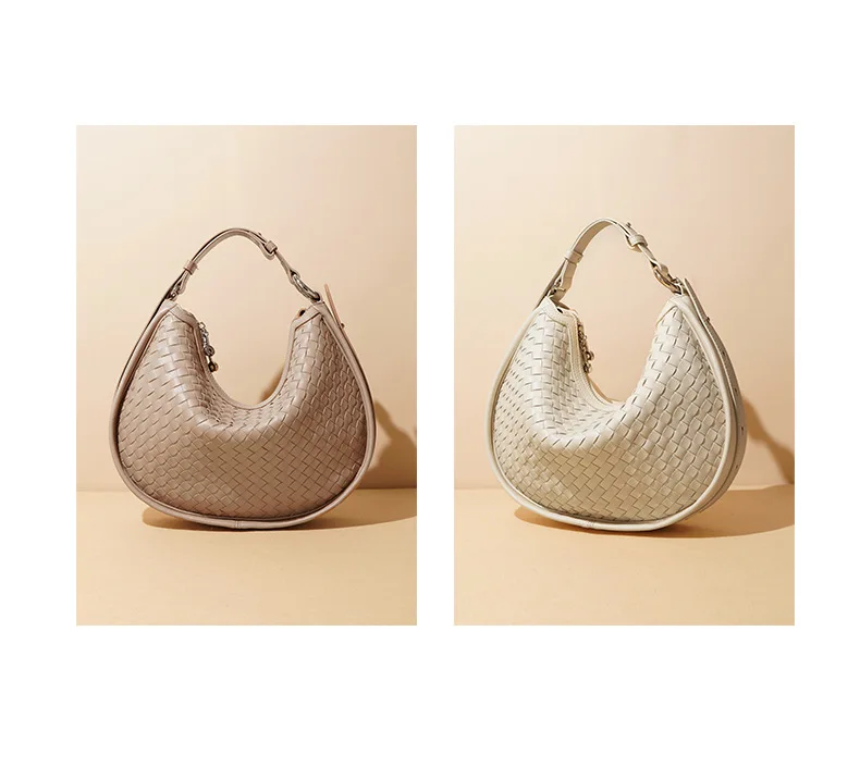 Factory Wholesale Fashion Trends Vintage Handbags Genuine Leather Woven Crescent Armpit Shoulder Bags For Women