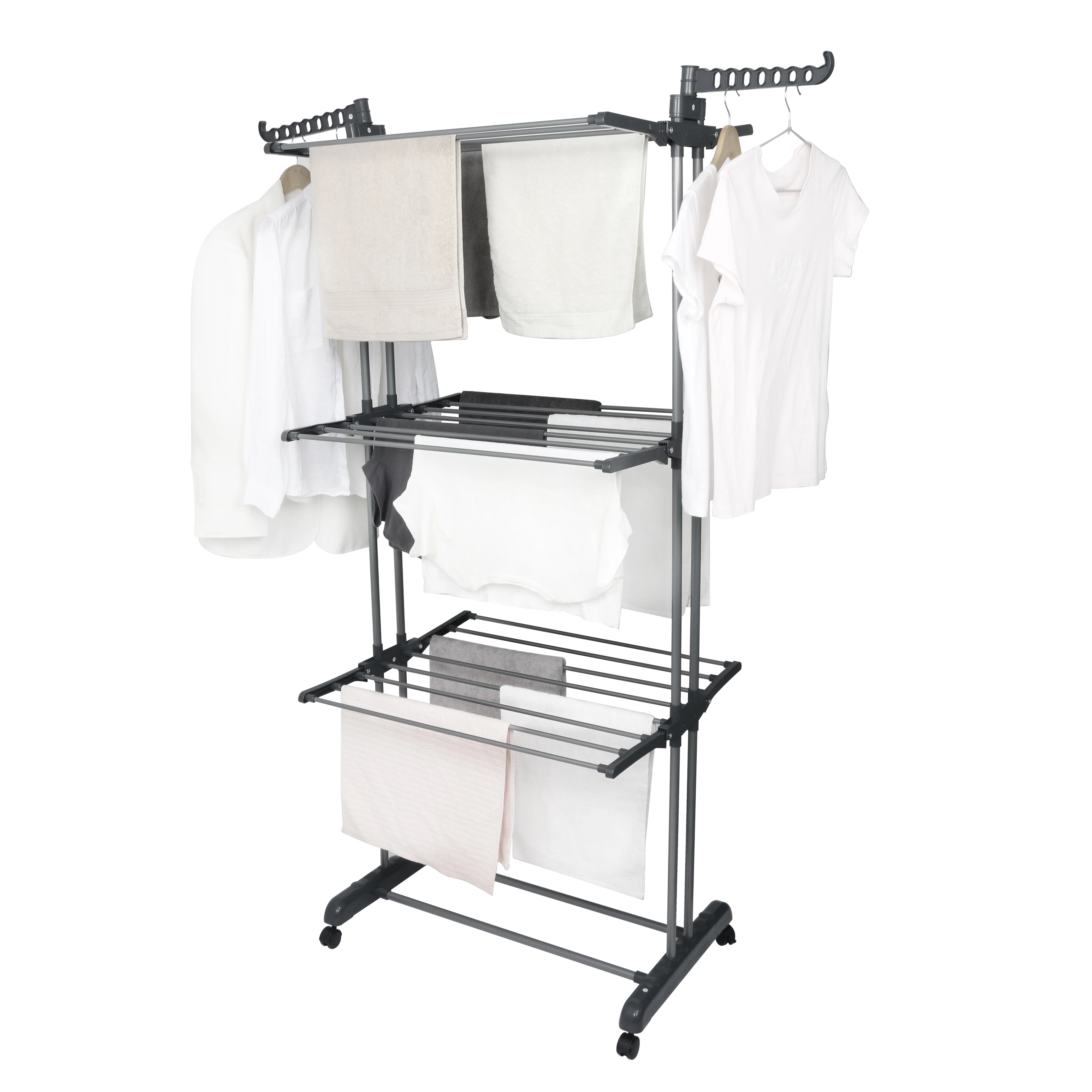 Cheap Moveable 4-Tier cloth drying rack foldable metal Cloth airer clothes dryer rack