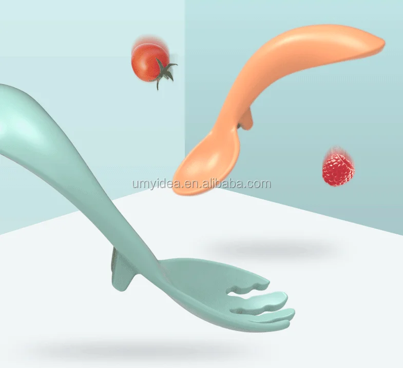 2019 NEWEST 2 Pack Curved Self-Feeding Learner Spoon Fork for Toddler Development