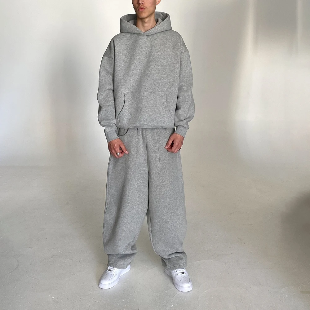 Custom plain sportswear jogger outfits sweatpants and hoodie set french terry 100 cotton sweatsuit blank homme tracksuit for men