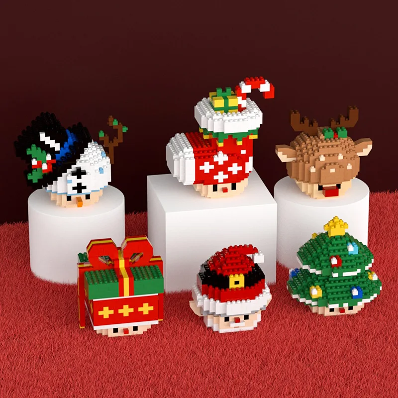 Christmas Series Micro Particle Building Blocks Cartoon Santa Claus Gift Christmas Eve Building Blocks