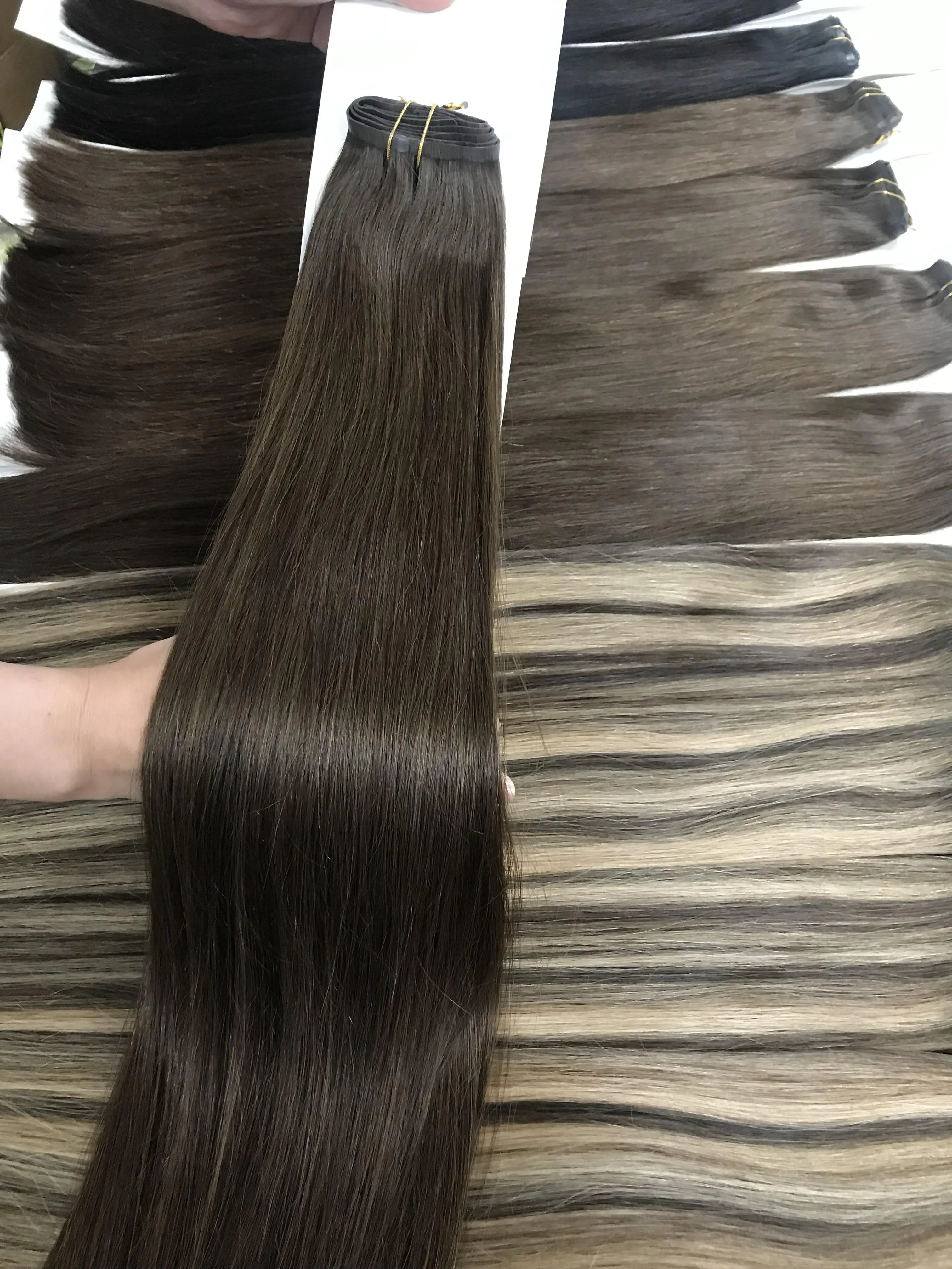 Premium Russian Slavic Remy Virgin Cuticle Intact Double Drawn Hair Extensions 12A PU Clip-In Invisible Seamless Clip Indian