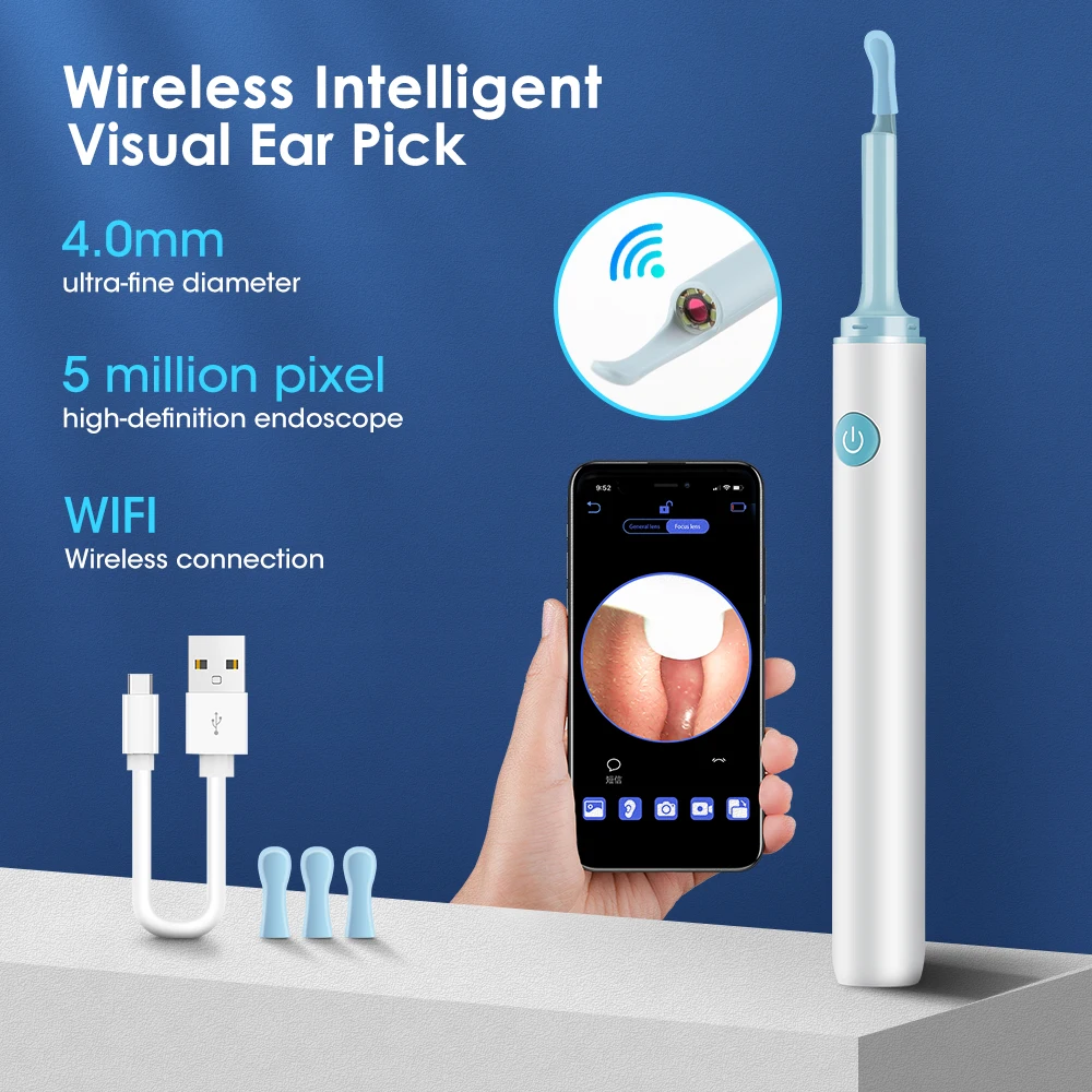 Hot Selling Mini Visual Ear Spoon Cleaner Wifi hd Endoscope  Ear Wax Remover with Camera