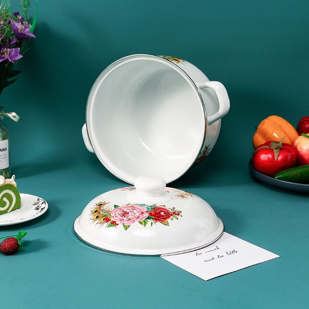 Peacock feathers and flowers bloom cast-iron enamel casserole enamel  pot set