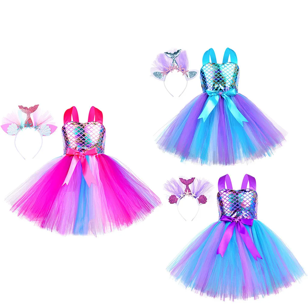 2024 New Style Wholesale Little Girls Tulle Layered Dress Children Party Performance Costume Kids Mermaid Tutu Dresses