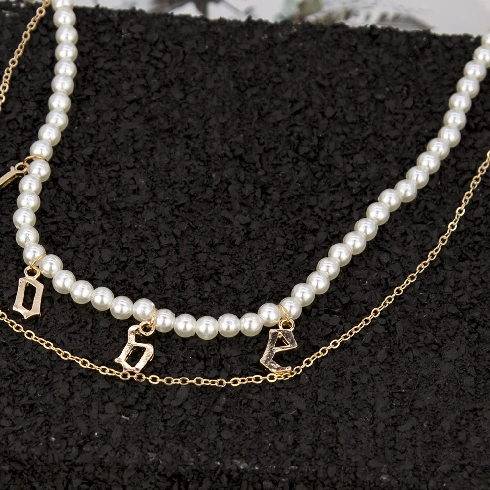  2021 New Style Double Necklace Trendy Jewelry for Girls Personality Pearl Vintage Elegant Fashion Love