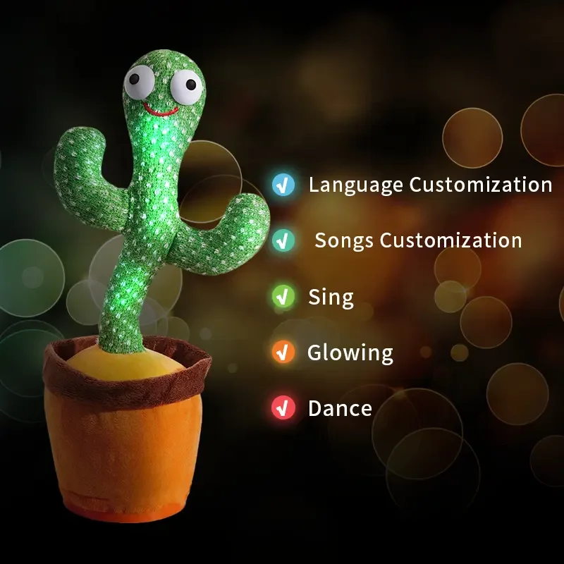 New Design Dancing Cactus Toys Factory Wholesale 120 Songs Singing Talking Record Repeating Electric Cactus Skin Kids Gift