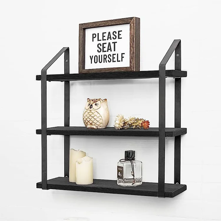 Modern Rustic Rectangular Iron Wall Shelves Home Book and Magazine Rack for Dining Bathroom and Office Furniture-for Malls