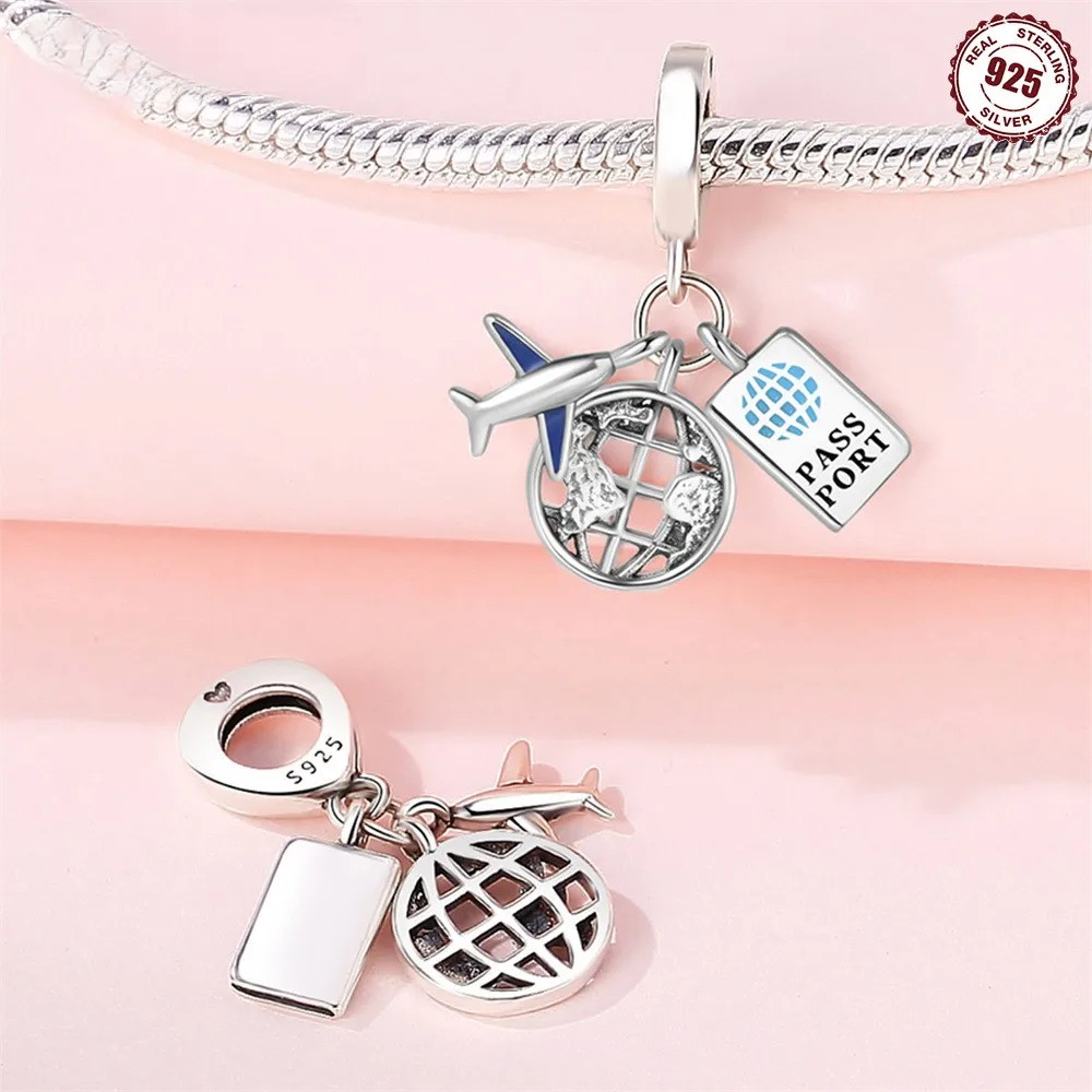 2024 hot 925 sterling silver epoxy airplane travel fine jewelry pendants charms for DIY bracelet jewelry accessories