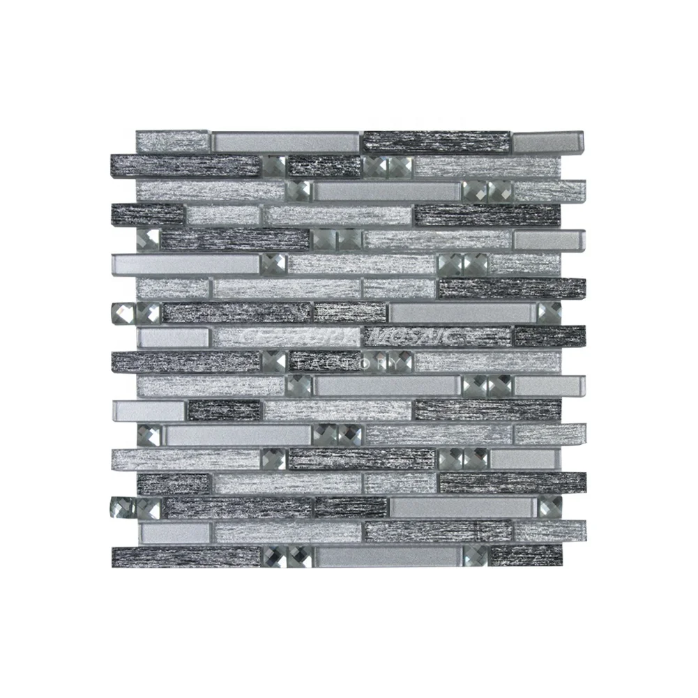 Century Mosaic Inkjet Gray Brown Diamond Mirror Glass Strip Mosaic Tile Hot Sell