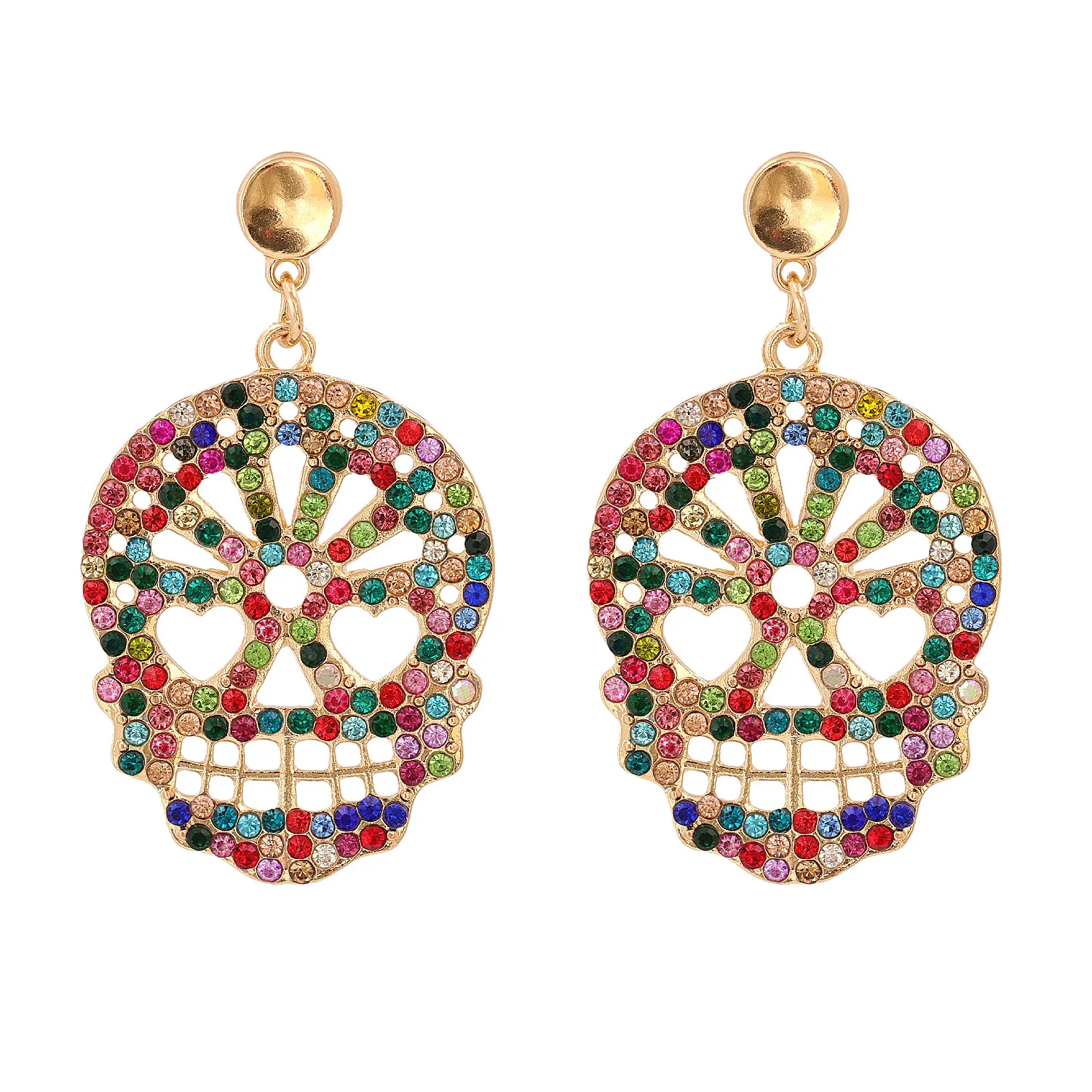 
New Arrivals Halloween Women Jewelry Gift Colorful Crystal Rhinestone Skull Drop Earrings Bling Multicolor Diamond Skull Earring 