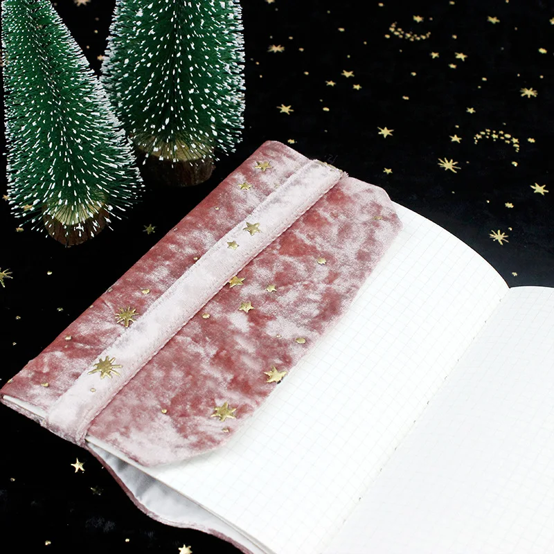 LABON A5 Velvet Fabric Notebook Journal Soft Cover Gold Color Bronzing Shining Star Decorations Gift Notebook