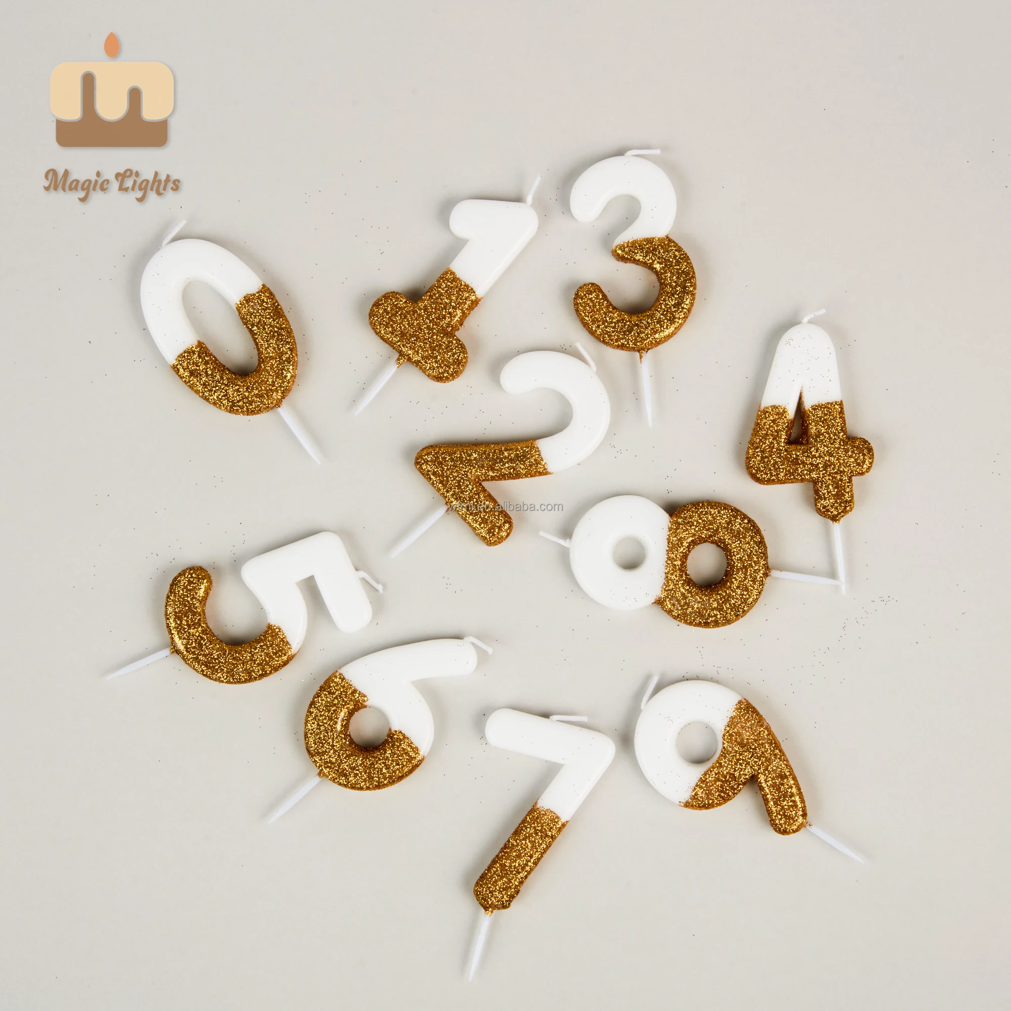 Lovely White and Gold Glitter Birthday Cake Number Candle for Kids Birthday Party