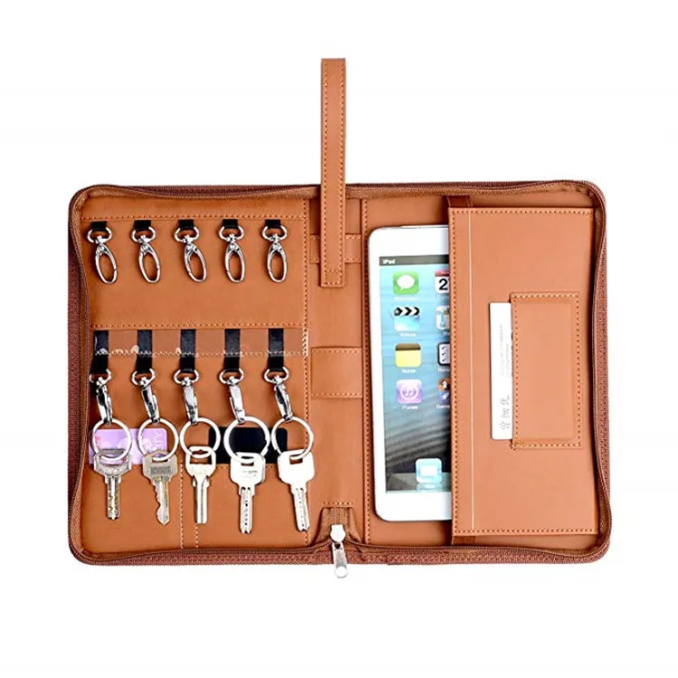 Multi-functional A4 original PU leather business portfolio with key holders