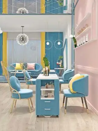 ins style modern salon beauty shop dining table double manicure and chair gold iron foot cover combination