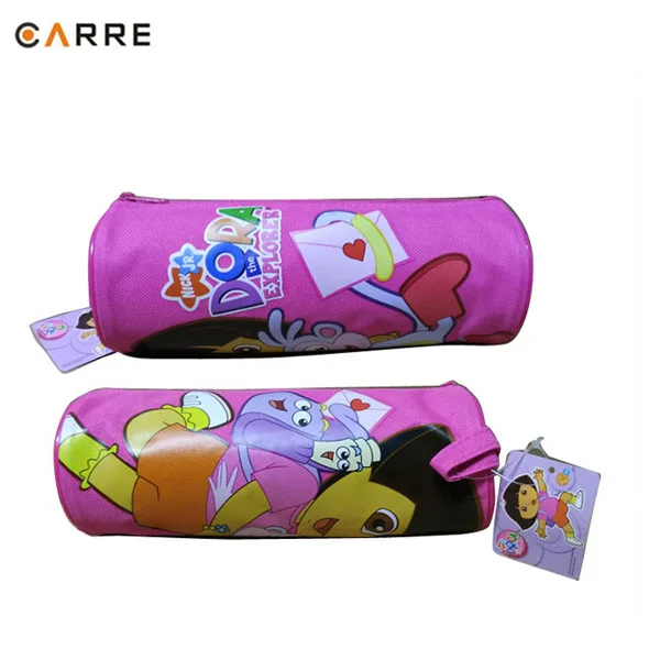 custom 600D cute dora cartoon printed round pencil case for kids