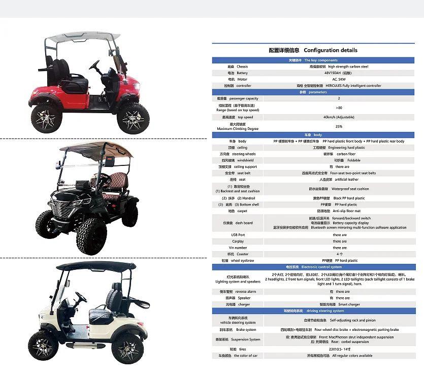 2 Seater Independent Suspension Aluminum Frame Aluminum Pedal Electric Golf Cart With Professional Meter
