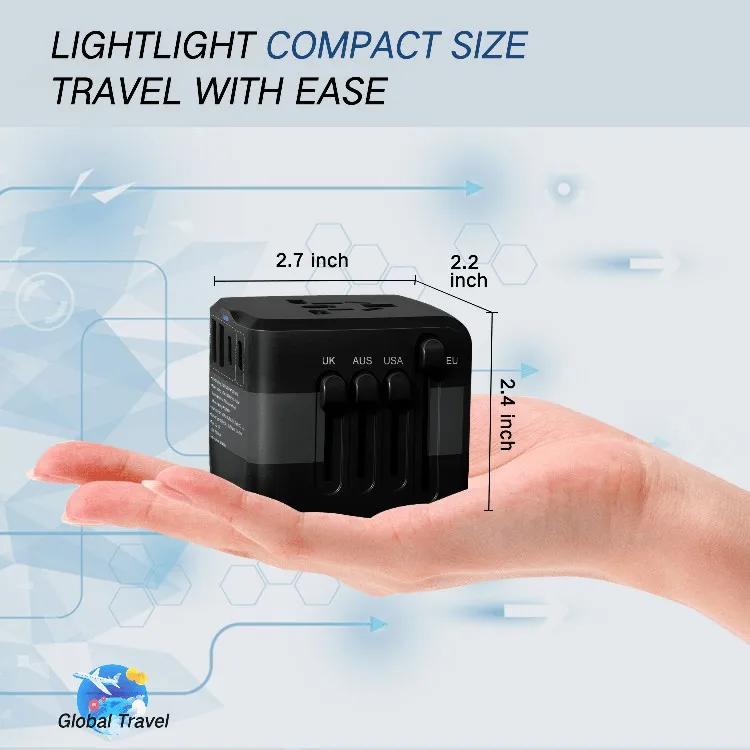 4-USB 1-C Universal Travel Charger Portable Plug Socket Adapter International Voltage Converter USB Travel Adapter Global Travel