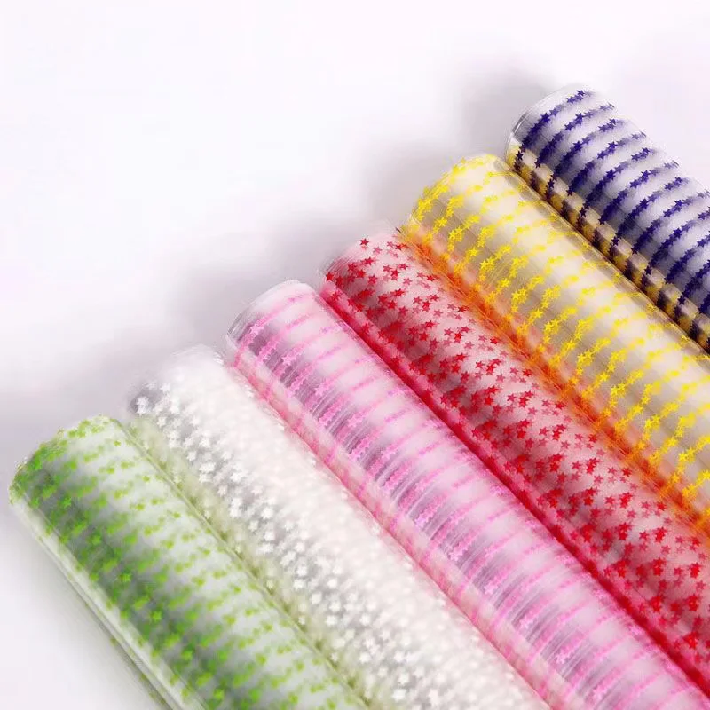 54*54 Cm/sheet Clear Papel Para Flores Star Pattern Cellophane Transparent Film Gift Candy Flower Wrapping Plastic Paper