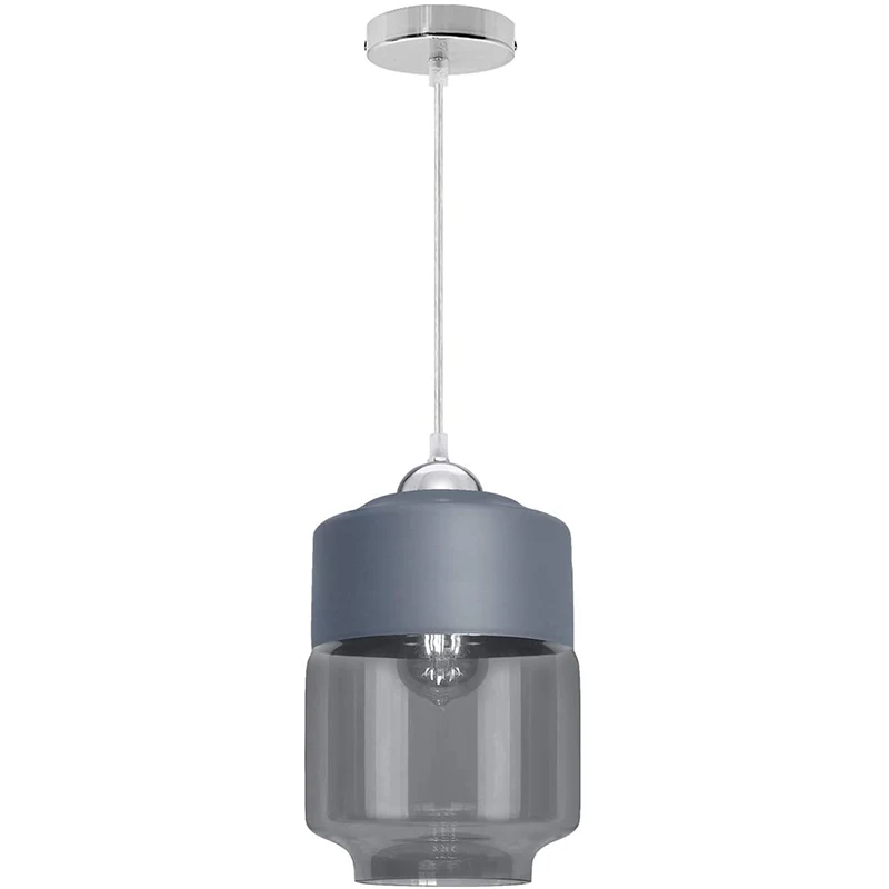 Modern Retro Glass Ceiling Pendant Light Grey Smoked Metal Lamp Shade Nordic Iconic