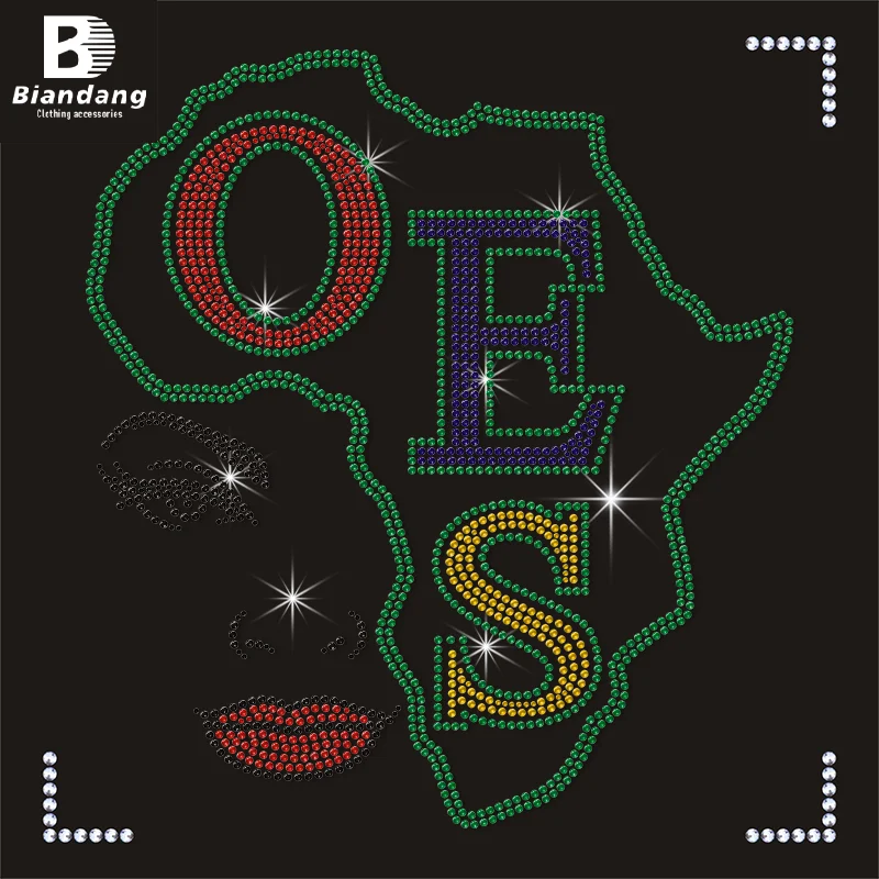 Top Selling OES Shiny Rhinestone Iron On Motif Custom Bling Rhinestone Heat Transfer Designs For Tees