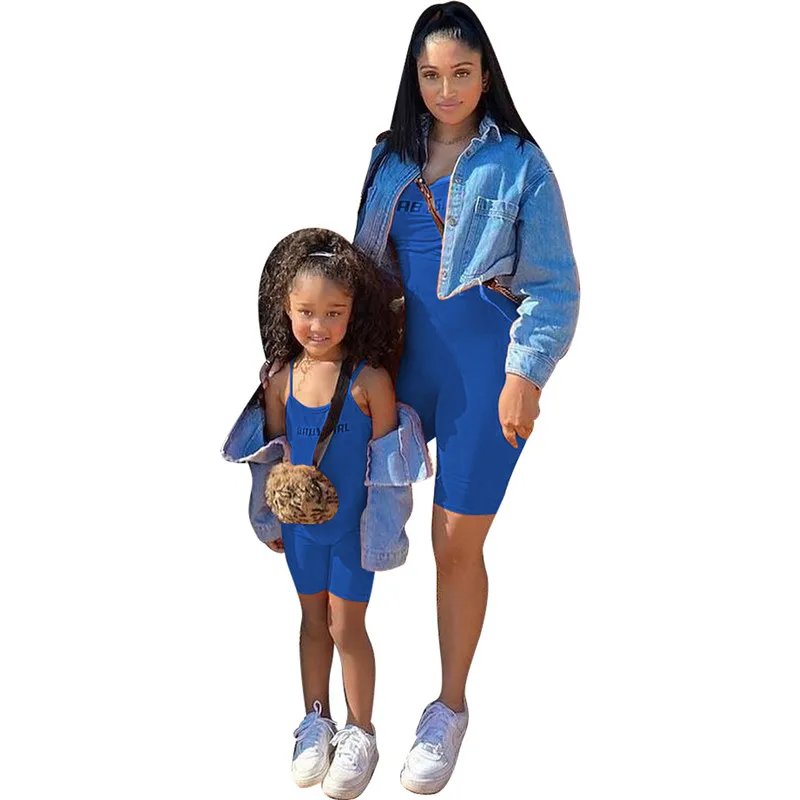 Solid Color Baby Girl Mommy And Daughter Matching Sets Family Matching Outfits Mommy And Me Clothing Summer Outfits