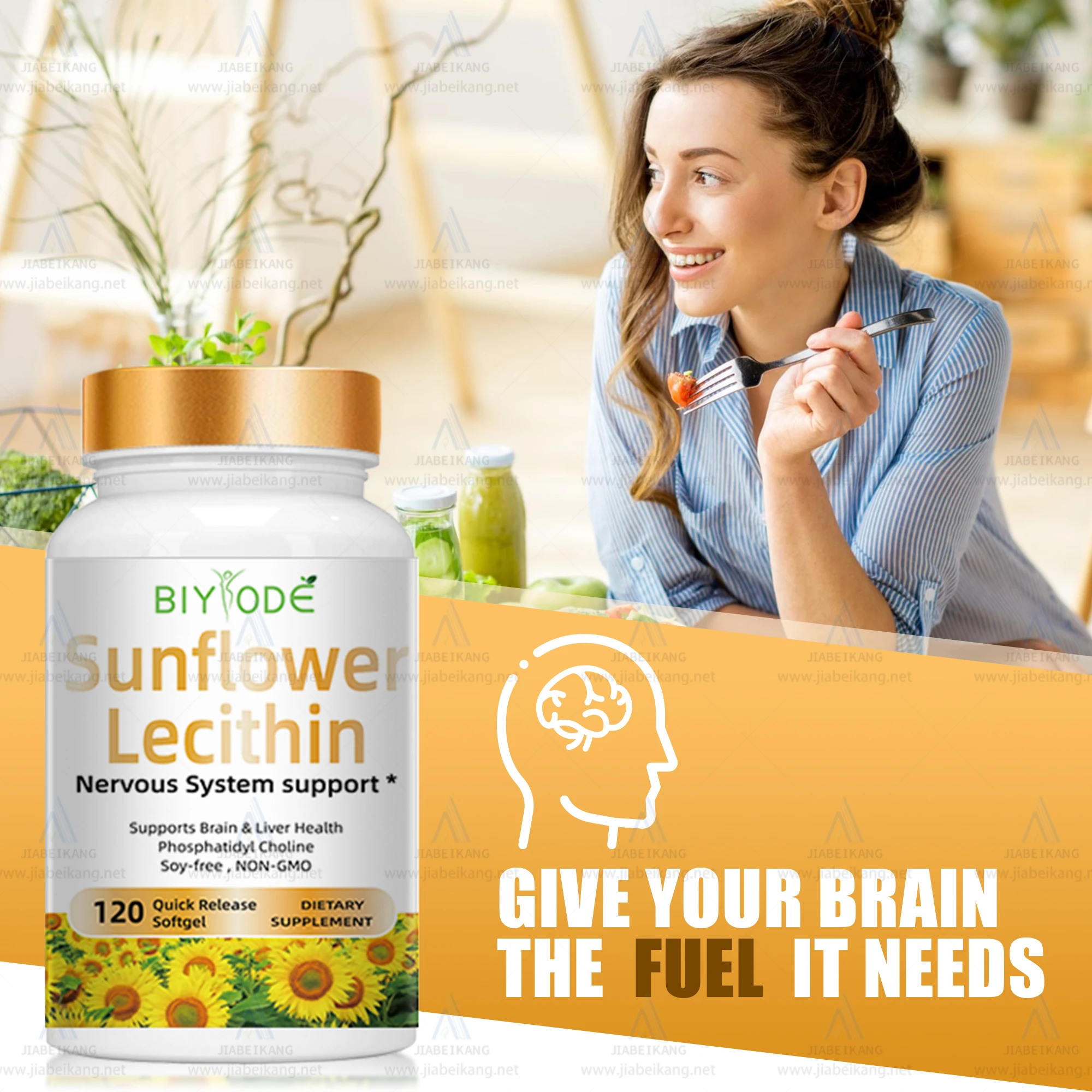 Professional wholesale herbal sunflower lecithin improve focus memory brain supplement nervous energy help softgel capsule