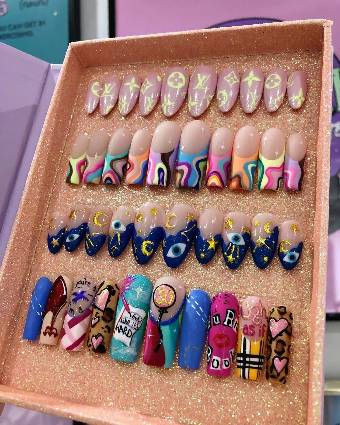 Wholesale 3D Nail Art Pre Design Bride False Nails Tips Back Glue Press On Nail Tips Artificial Fingernails with custom box
