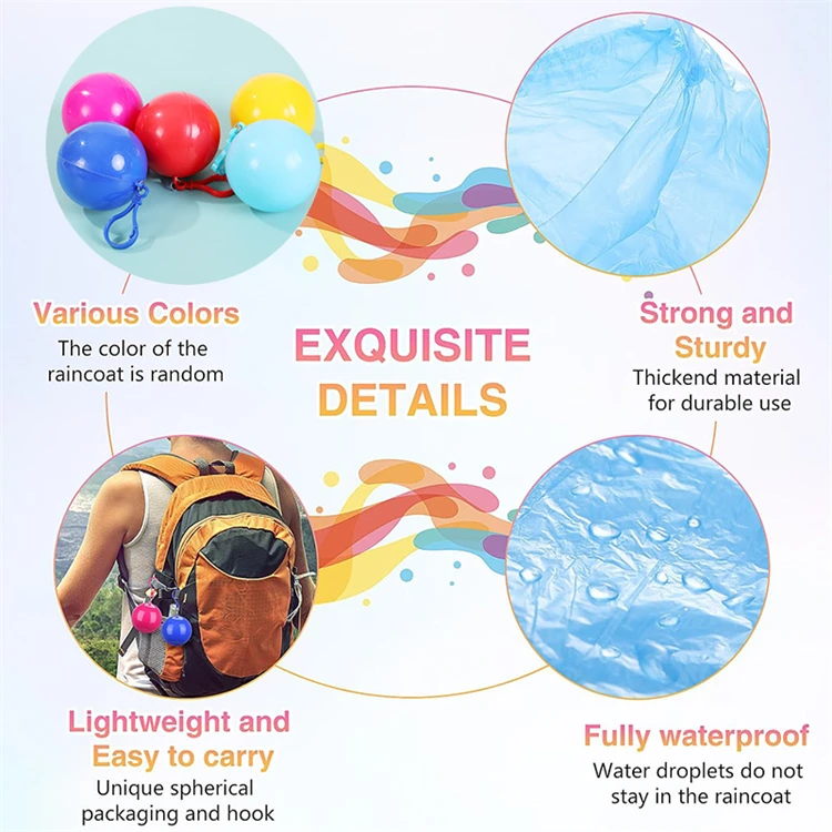 WELLFLYER PM-270 Pocket disposable raincoat ball plastic raincoat for camping portable adult waterproof poncho ball raincoat