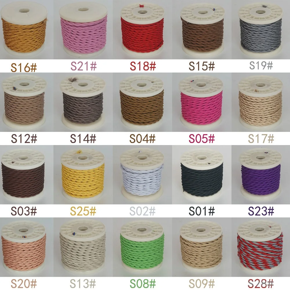 2*0.75 Electrical Cord Twisted Textile Cord Cotton Cloth Covered Electrical Antique Wire Cable  For Vintage Pendant Light