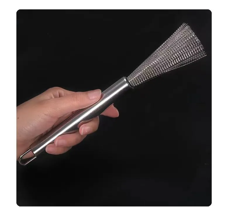 Kitchen Pot And Pan Tableware Cleaning Brush 304 Stainless Steel Scourer Scraper with Long Handle