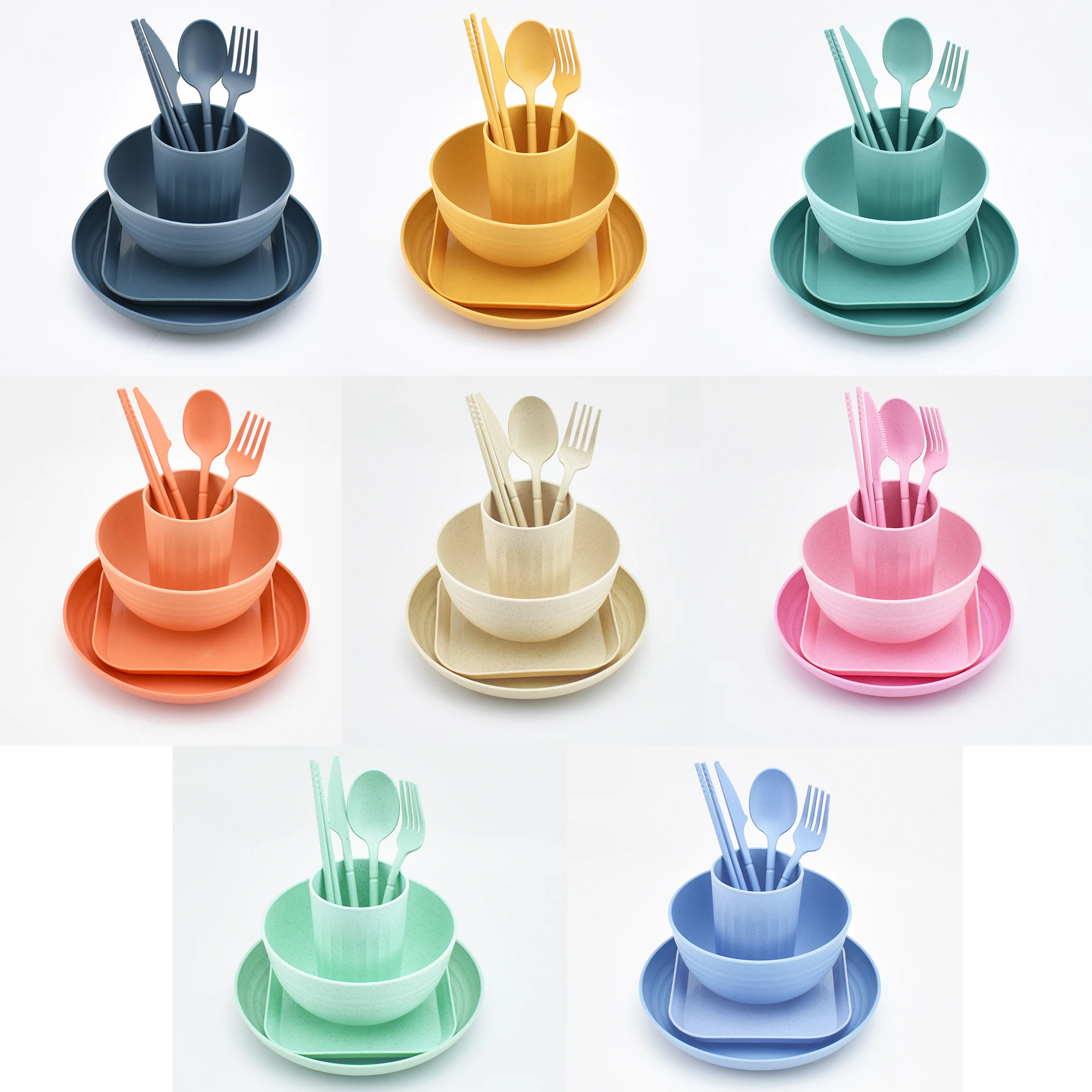 China Supplier Customized Home Party Lightweight Eco Friendly Plastic Wheat Straw Dinner Set Dinnerware Tableware Set For Kid