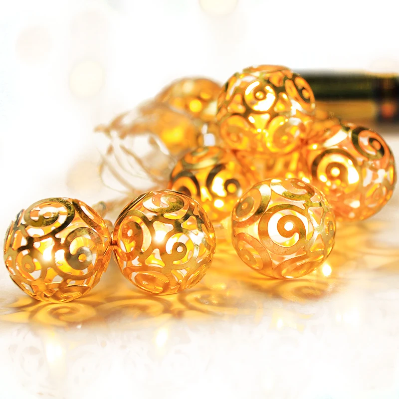 10 lights battery christmas led string light with golden metal ball for holiday and home decoration