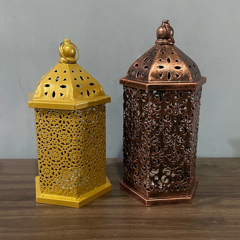 Iron art hollowed out wind lamp lamp Moroccan decorative ornaments atmosphere surrounding props