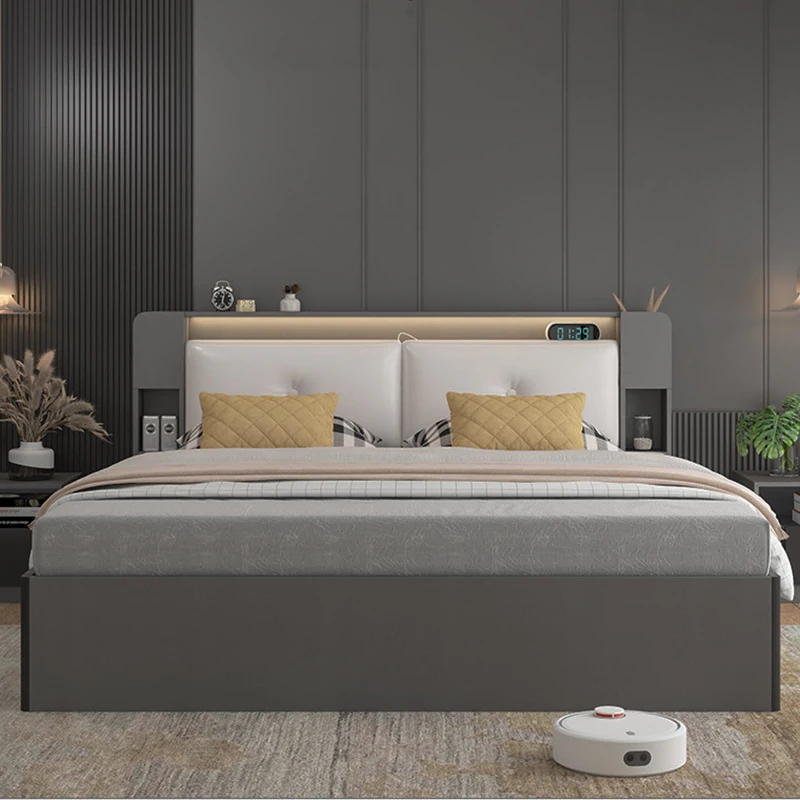 Nordic Bed Simple Multilayer Solid Wood Plywood High Box Storage Panel Bed Bedroom Furniture Factory Sales At A Low Price